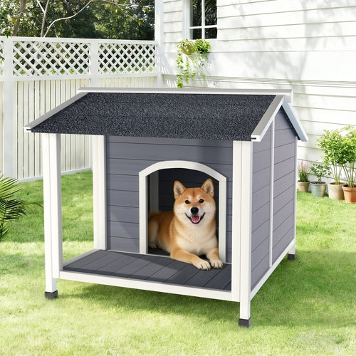 Outdoor Wooden Dog House – Weatherproof Dog Shelter with Asphalt Roof,